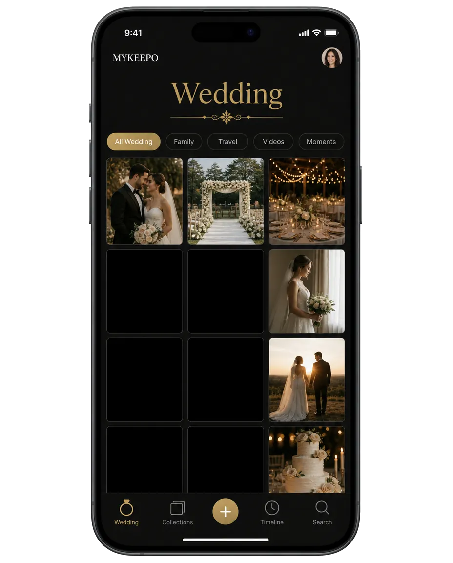 MYKEEPO app wedding gallery on iPhone